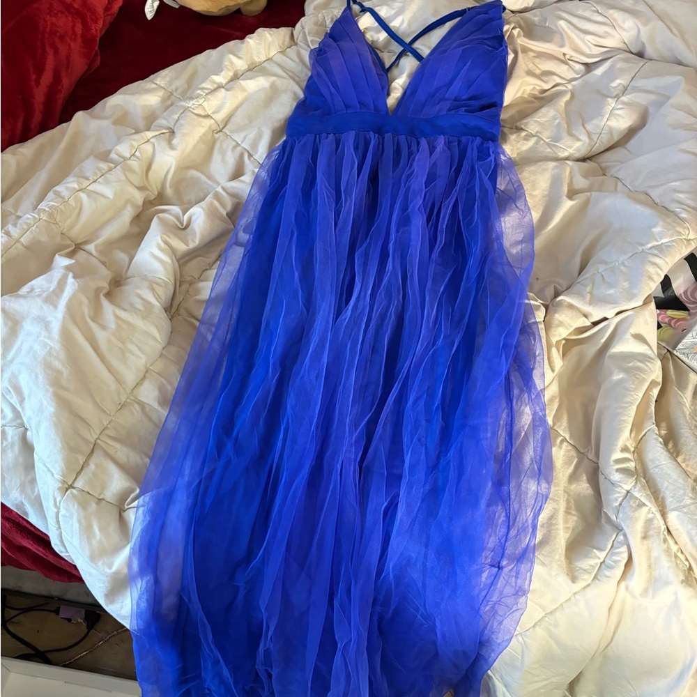 Elegant Blue Tulle Gown bridesmaid dress
